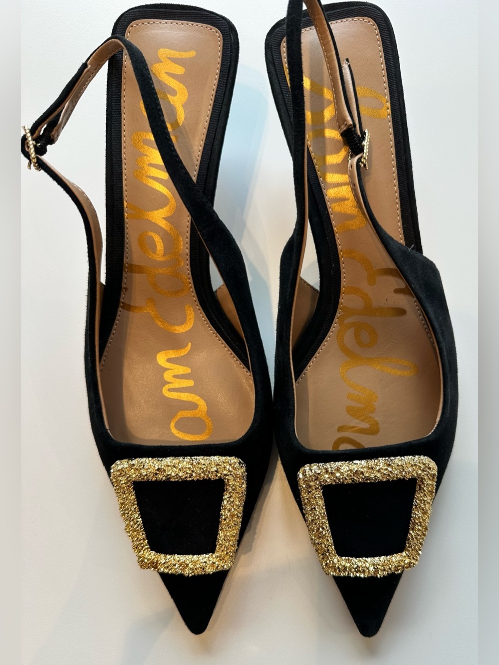 Sam Edelman Kammie Slingback Dress Pumps Black Suede Crystal Buckle 9.5 - Picture 5 of 7